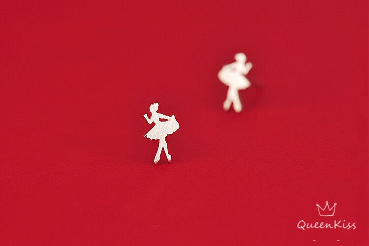Sterling Silver 925 Stud Earrings Cute Couple Ballet Dancer Stud Earrings Modern Studs Minimal Stud Earrings Gift for her
