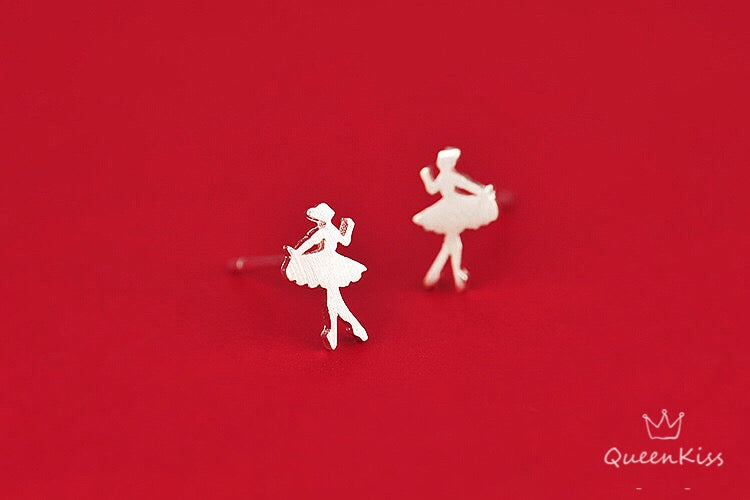 Sterling Silver 925 Stud Earrings Cute Couple Ballet Dancer Stud Earrings Modern Studs Minimal Stud Earrings Gift for her