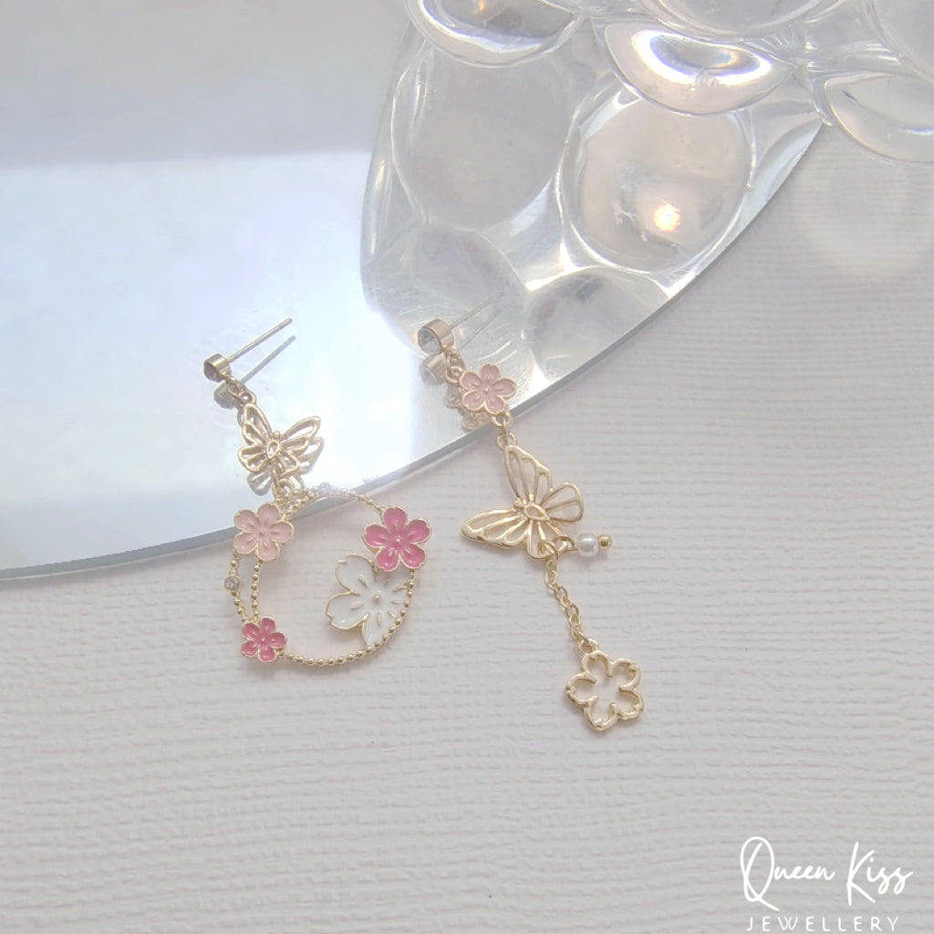 Super Cute Butterfly and Flowers Earrings -- Butterfly Love !!