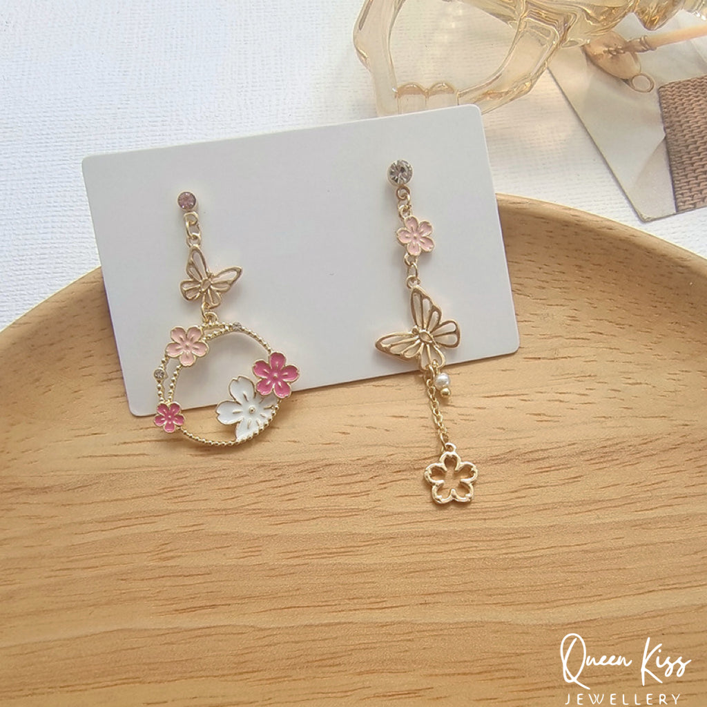 Super Cute Butterfly and Flowers Earrings -- Butterfly Love !!