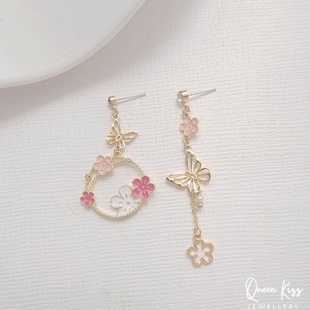 Super Cute Butterfly and Flowers Earrings -- Butterfly Love !!