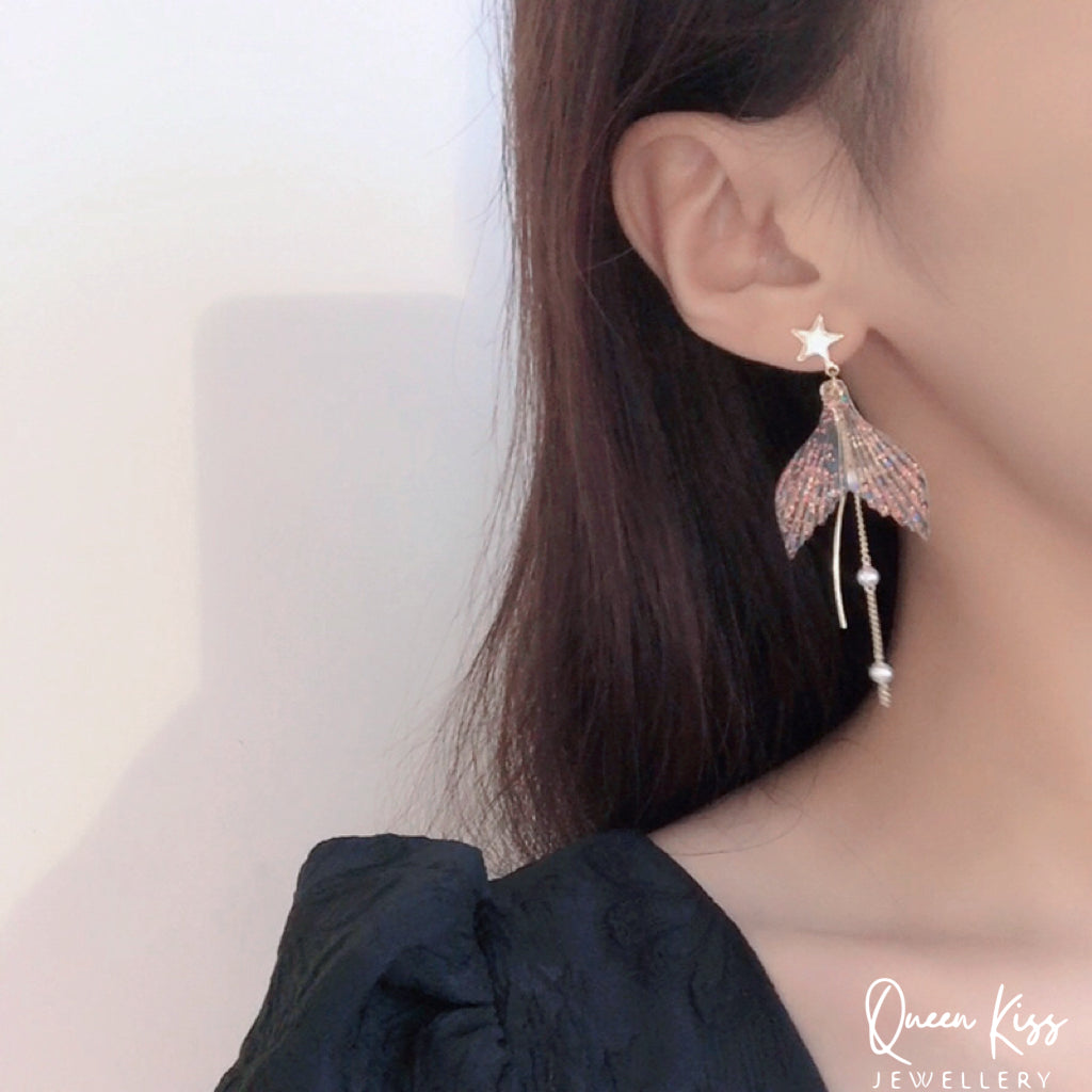 Super Cute Star and Mermaid Tail Tessel Earrings -- Ocean Love!!