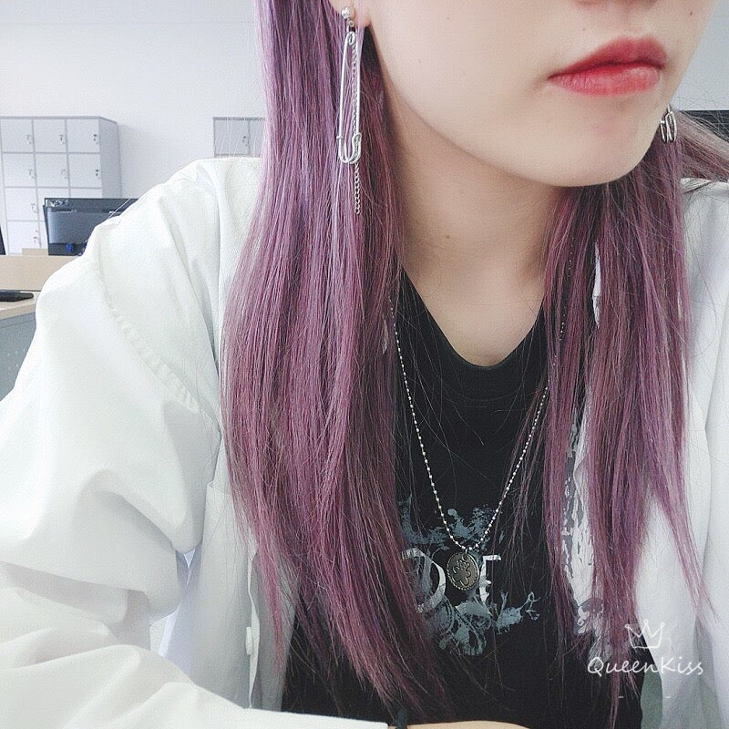 Safety Pin and Chain Silver Earrings -- Be Cool!!
