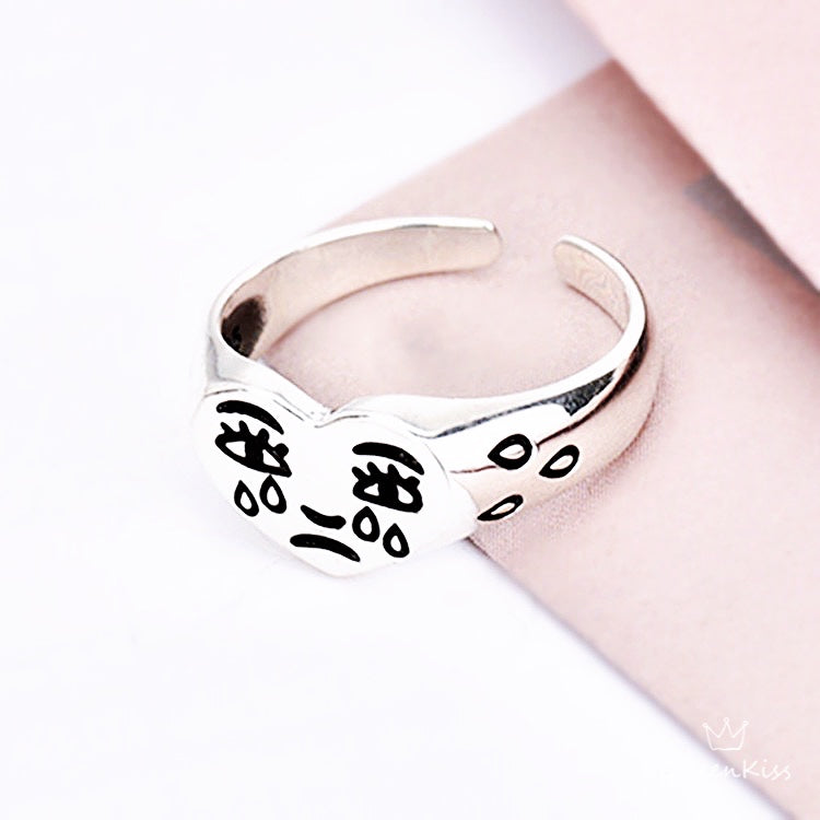 S925 Sterling Silver Vintage Crying Heart Adjustable Silver Ring