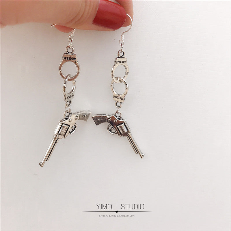 Cool Sweet Love and Gun Silver Earrings -- Incredibly Bittersweet!!