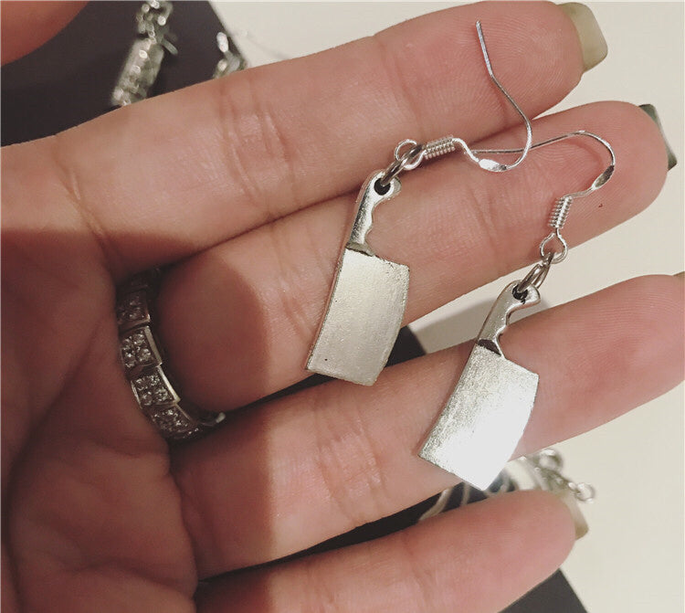 Sale!! Baby Knives Knife Cleaver Silver Earrings Knife Earrings Halloween Gothic Grunge Horror Jewelry Horror Movie-- Night of the Knives!!