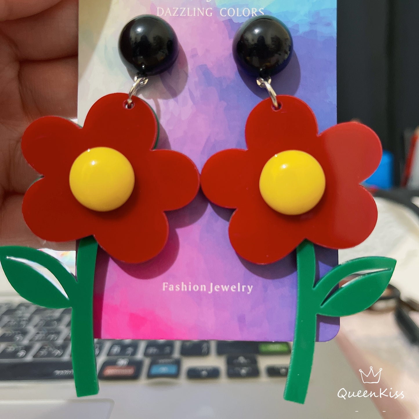 Cute Light Trendy Adorable Flowers Red Yellow Green Earrings - Flowers Everywhere!!