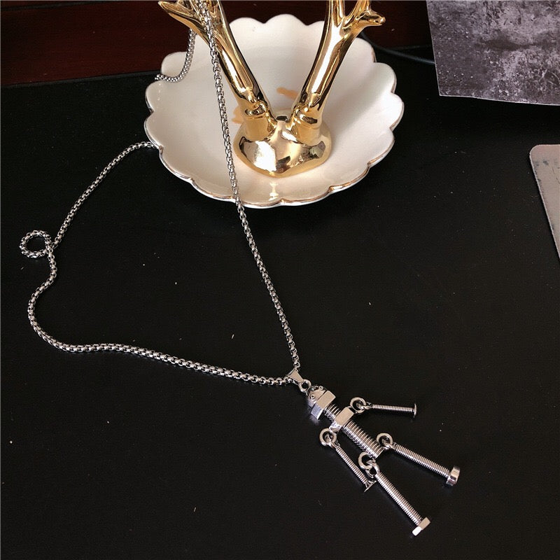 Funky Punk Stainless Steel Cool Cute Adorable Robot Silver Necklace -- Man in Silver!!