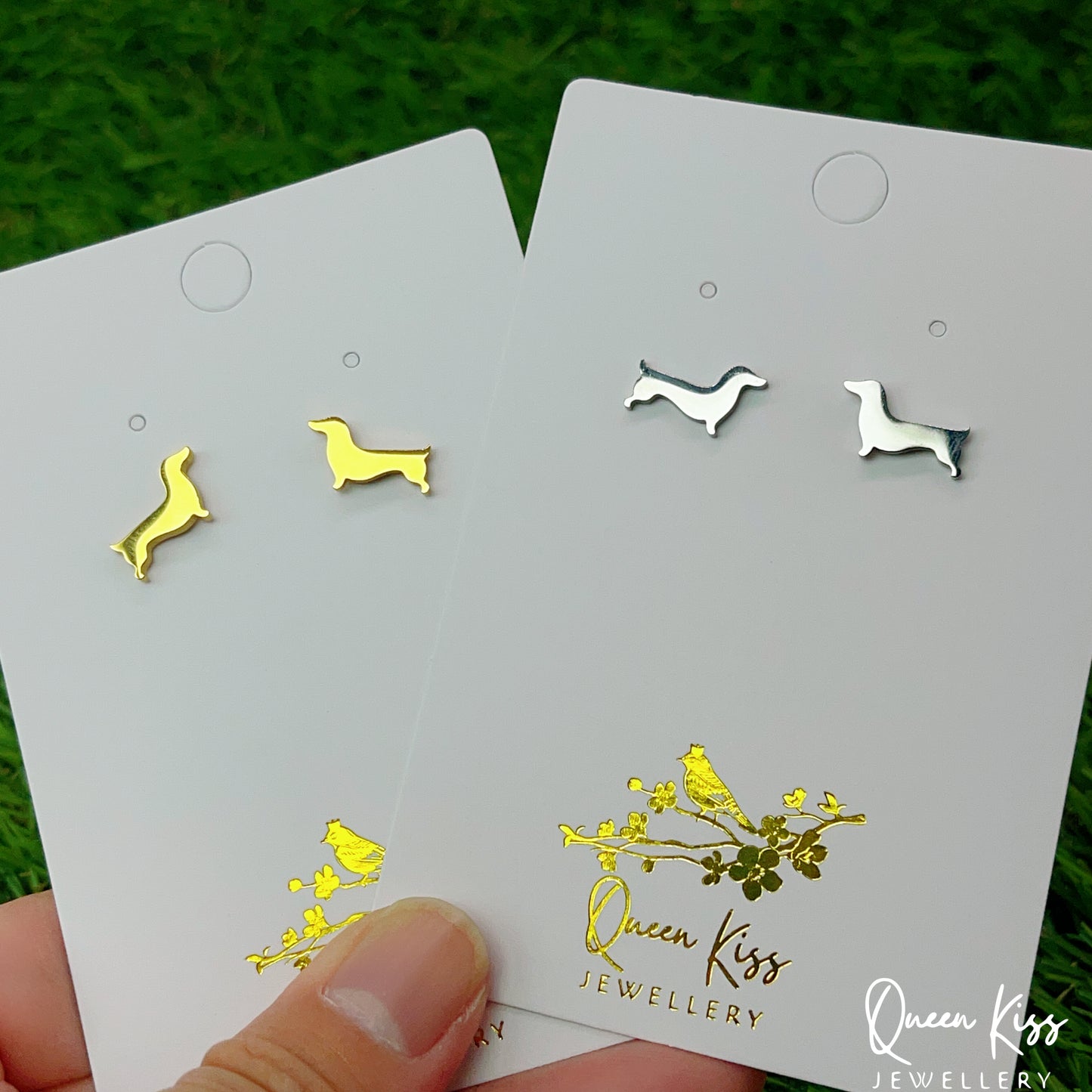 Sterling Silver 925 Stud Earrings Cute Sausage Dog Gold and Silver Stud Earrings Modern Studs Minimal Stud Earrings Gift for her