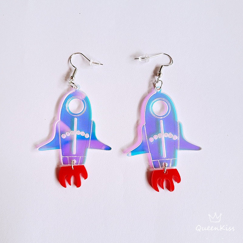 Cute Light Trendy Quirky Spaceship Rocket Earrings - Fly Me To the Universe!!
