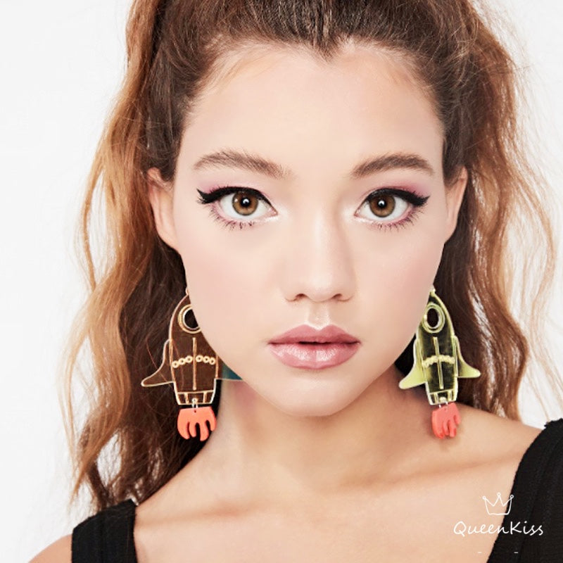 Cute Light Trendy Quirky Spaceship Rocket Earrings - Fly Me To the Universe!!
