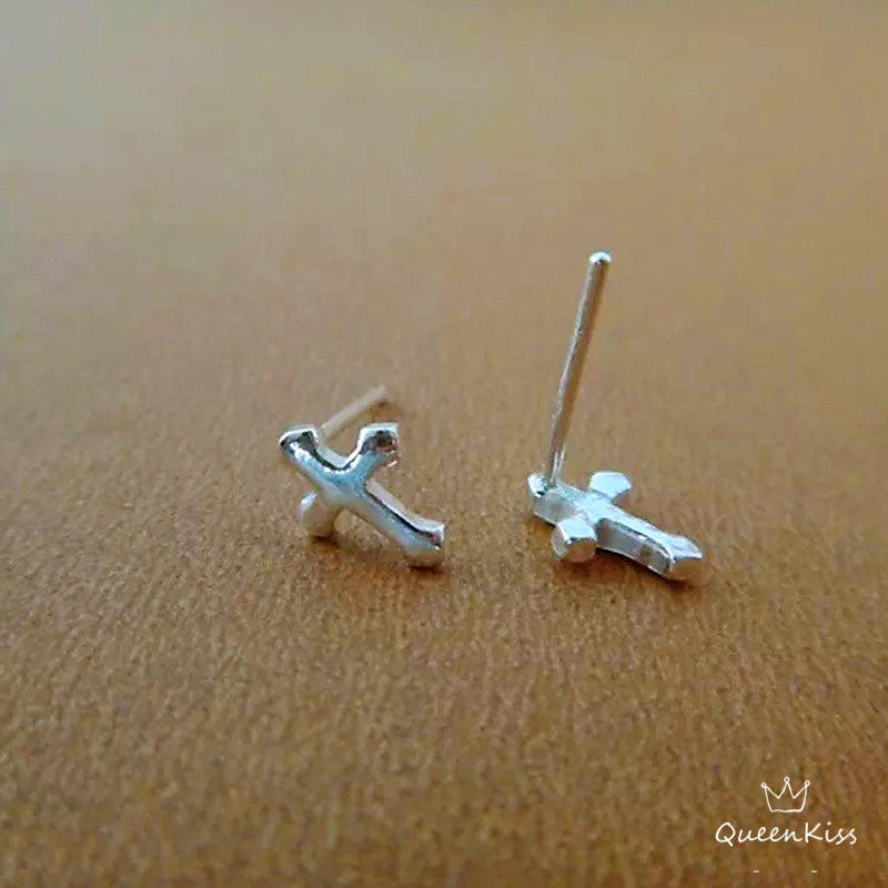 Sterling Silver 925 Stud Earrings Cute Cross Stud Earrings Modern Studs Minimal Stud Earrings Gift for her