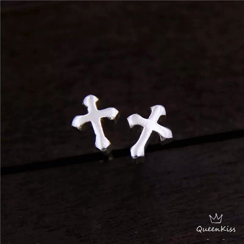 Sterling Silver 925 Stud Earrings Cute Cross Stud Earrings Modern Studs Minimal Stud Earrings Gift for her