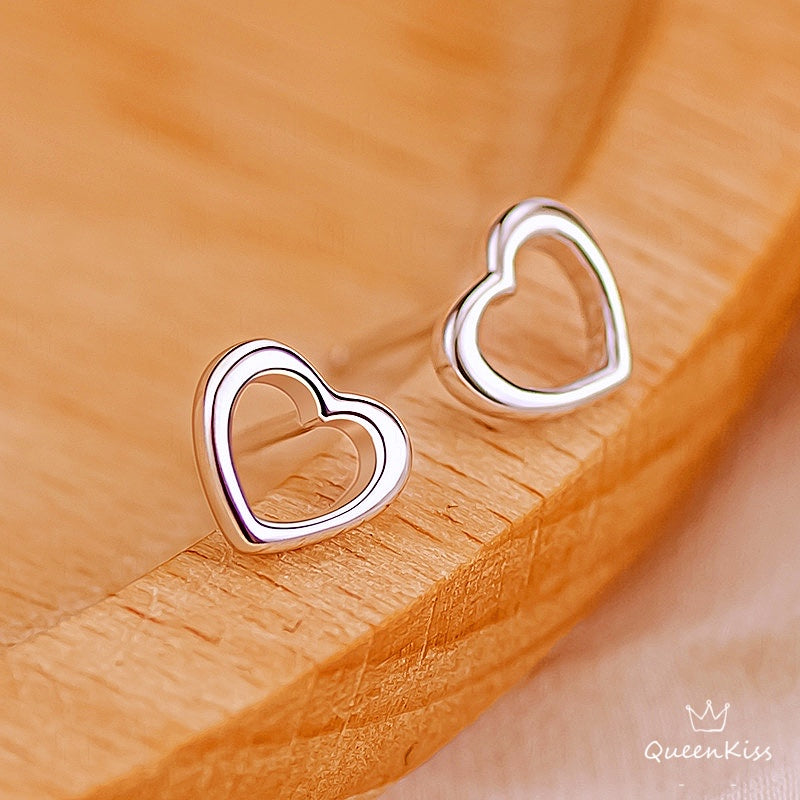 Sterling Silver 925 Stud Earrings Cute Heart Stud Earrings Modern Studs Minimal Stud Earrings Gift for her