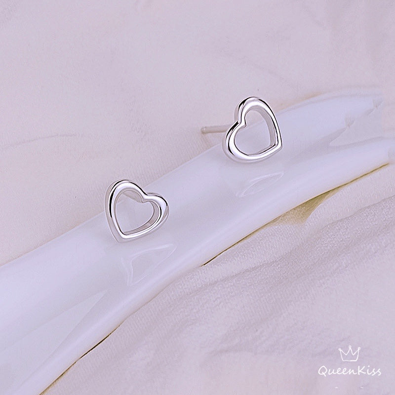 Sterling Silver 925 Stud Earrings Cute Heart Stud Earrings Modern Studs Minimal Stud Earrings Gift for her