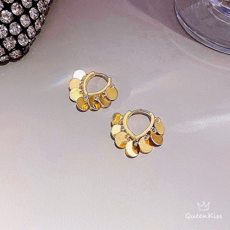 Sparkling Gold Piece Oval Dangle Gold Earrings -- Desire!!