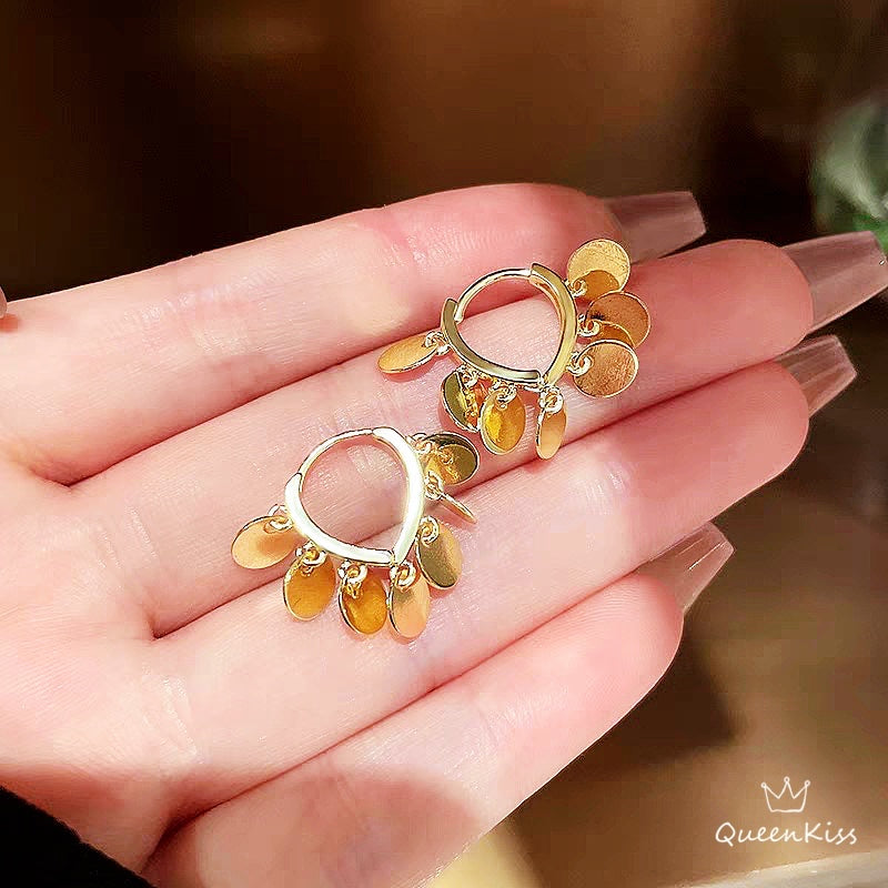 Sparkling Gold Piece Oval Dangle Gold Earrings -- Desire!!