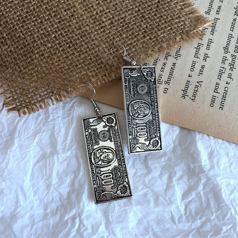 Sale!!! Awesome Money Silver Earrings -- Crazy World!!