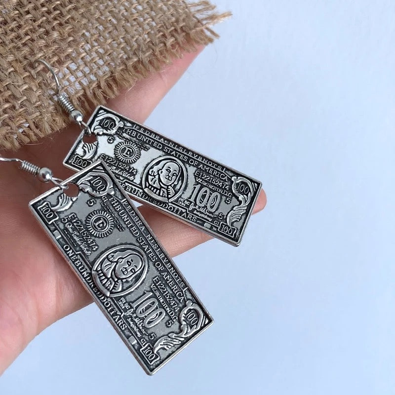 Sale!!! Awesome Money Silver Earrings -- Crazy World!!