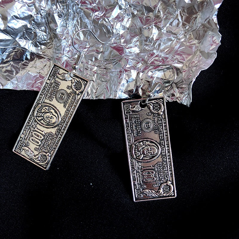 Sale!!! Awesome Money Silver Earrings -- Crazy World!!