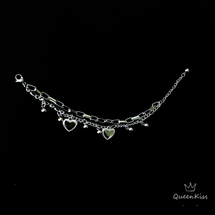 Funky Punk Stainless Steel Two Layers Cool Style Chain Heart Silver Bracelet -- Love Love Love!!