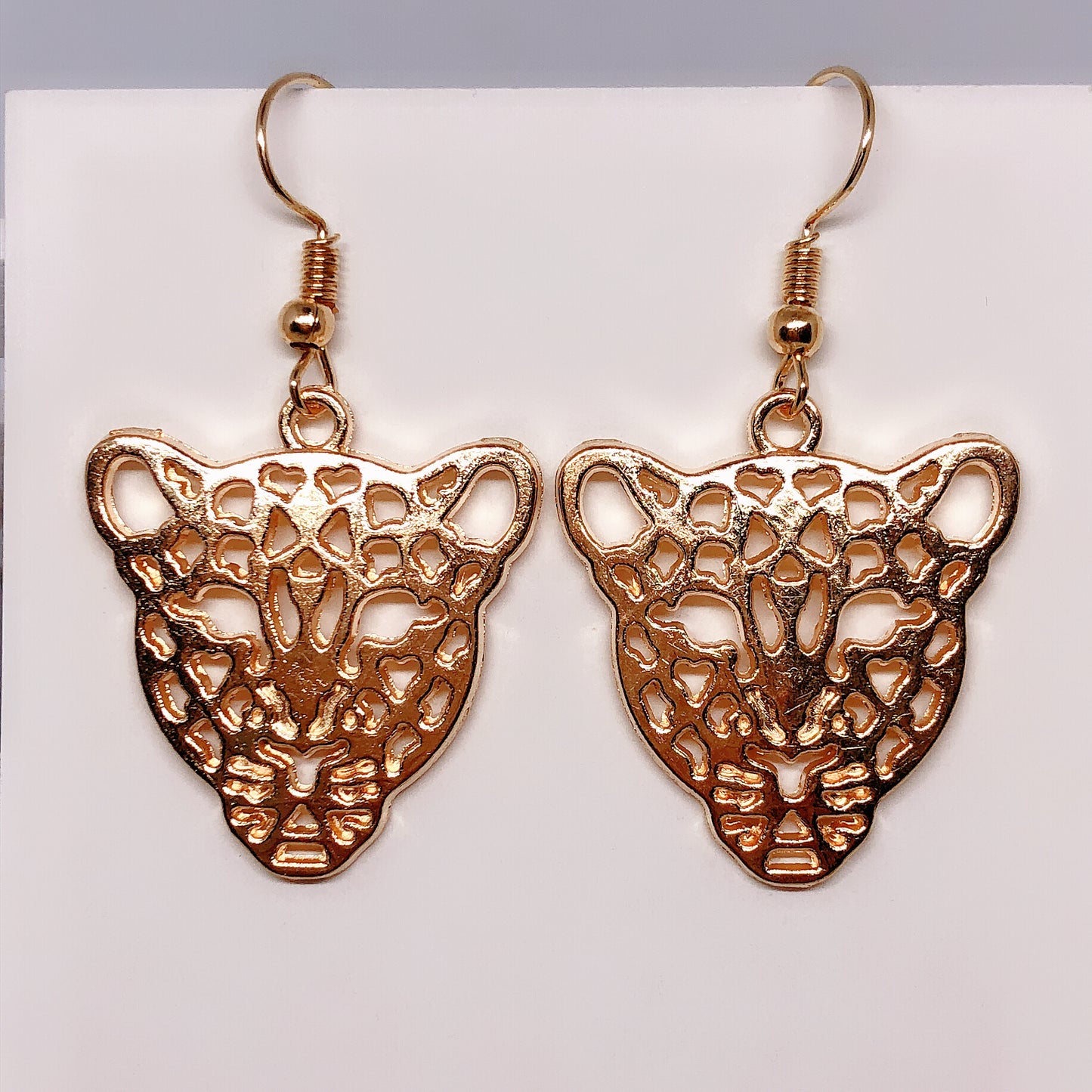 Jaguar Panther Leopard Gold Hollow Earrings -- The Golden Panthers!!