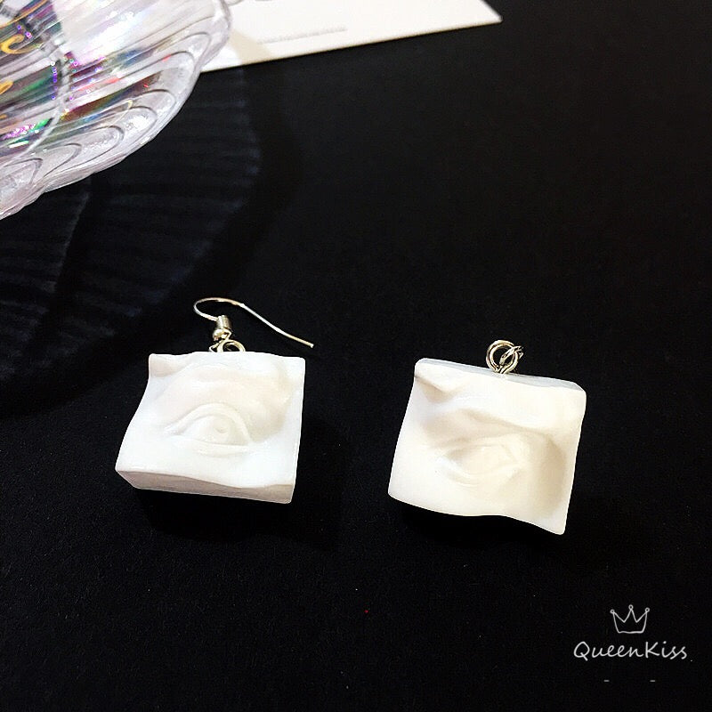 Quirky Sweet Cute Super Light Art Masterpiece Statue Eye Ear Mouth White Acrylic Statue Earrings -- Ce La Vie!!
