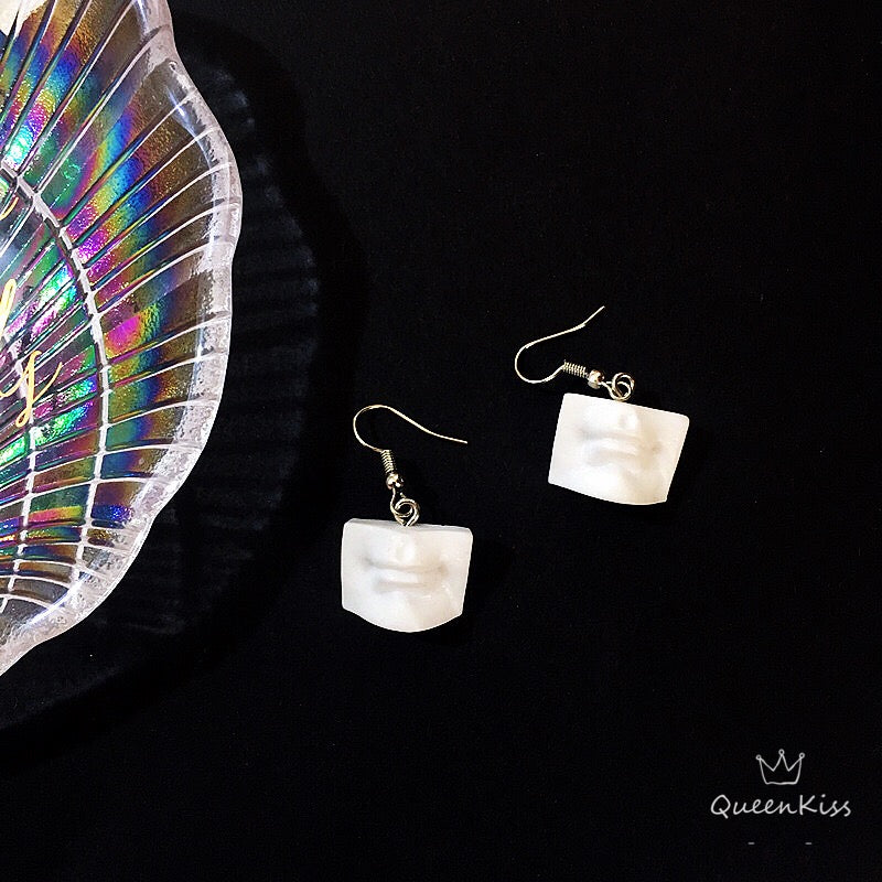 Quirky Sweet Cute Super Light Art Masterpiece Statue Eye Ear Mouth White Acrylic Statue Earrings -- Ce La Vie!!