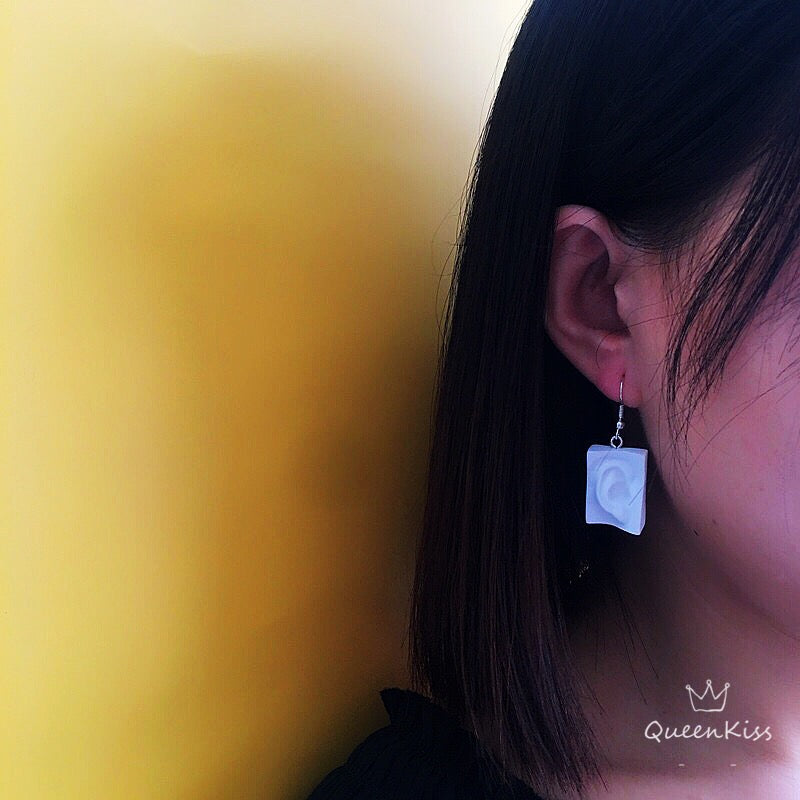 Quirky Sweet Cute Super Light Art Masterpiece Statue Eye Ear Mouth White Acrylic Statue Earrings -- Ce La Vie!!