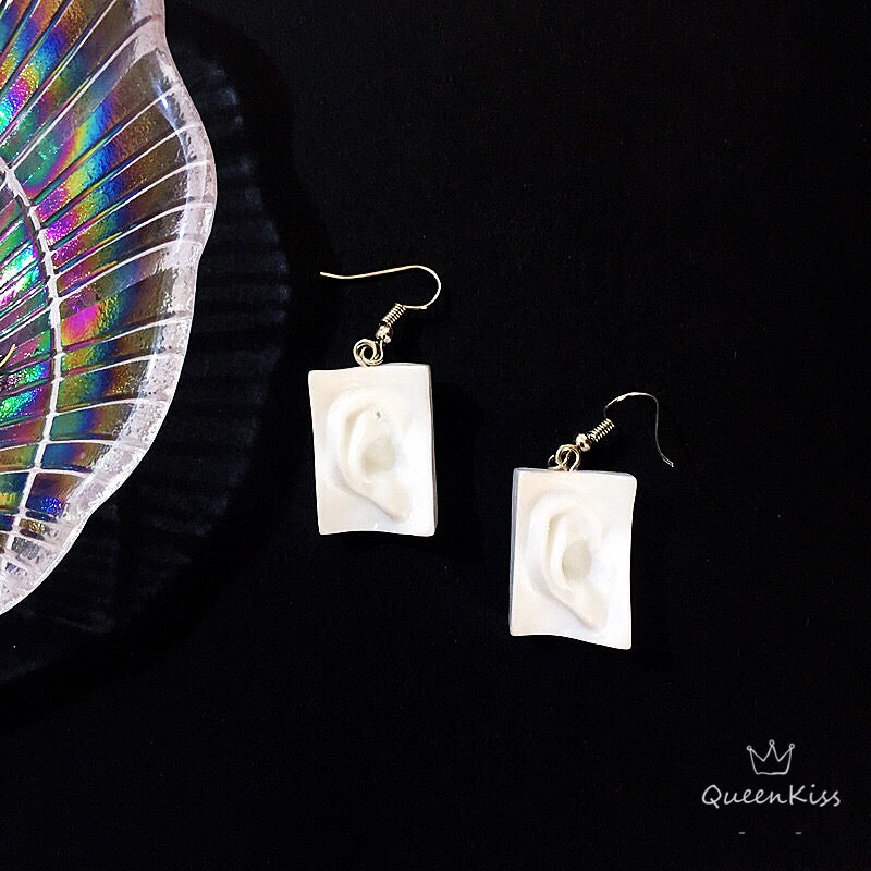 Quirky Sweet Cute Super Light Art Masterpiece Statue Eye Ear Mouth White Acrylic Statue Earrings -- Ce La Vie!!