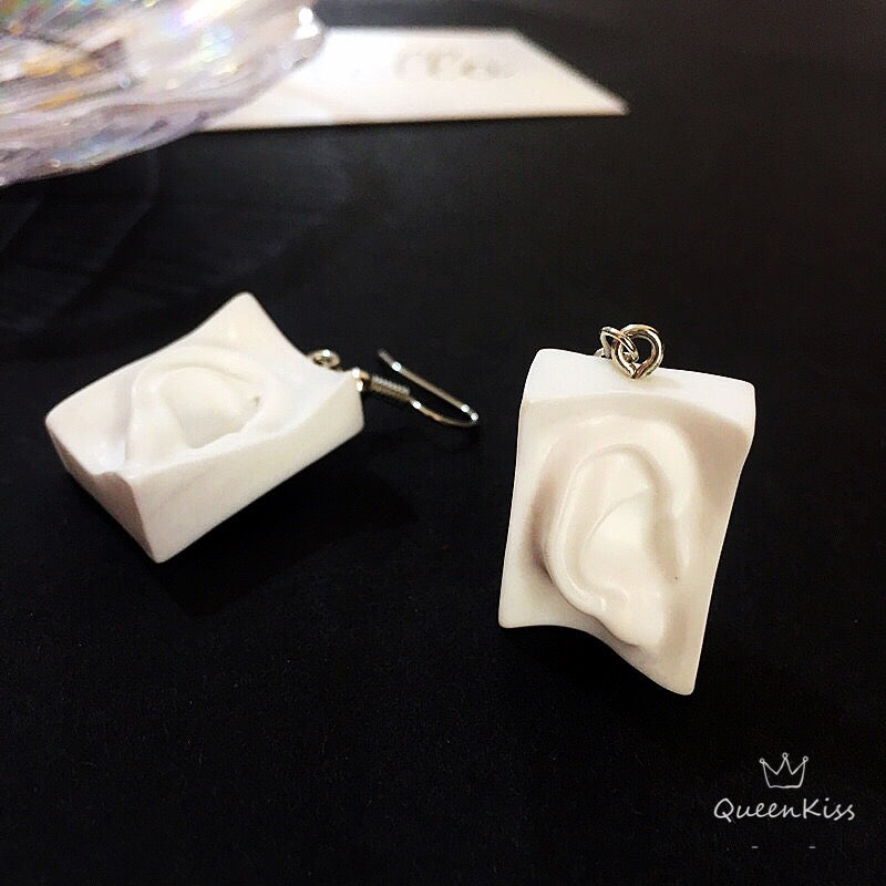 Quirky Sweet Cute Super Light Art Masterpiece Statue Eye Ear Mouth White Acrylic Statue Earrings -- Ce La Vie!!