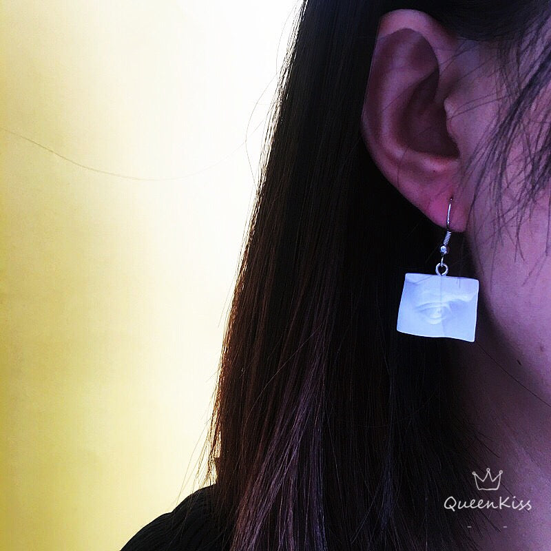 Quirky Sweet Cute Super Light Art Masterpiece Statue Eye Ear Mouth White Acrylic Statue Earrings -- Ce La Vie!!
