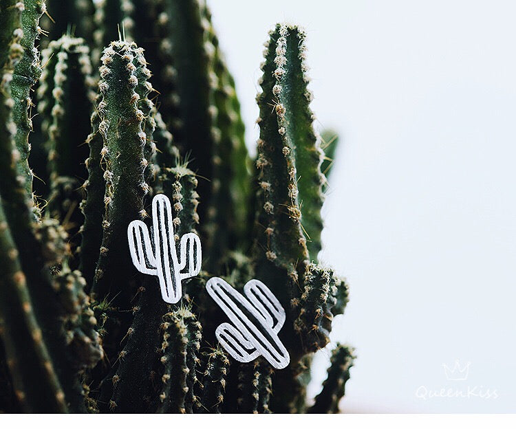 Sterling Silver 925 Stud Earrings Cute Cactus Stud Earrings Modern Studs Minimal Stud Earrings Gift for her