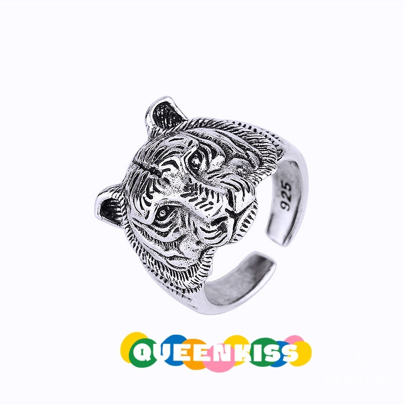 Tiger Minimalist Vintage Adjustable Silver Ring -- King of the Jungle