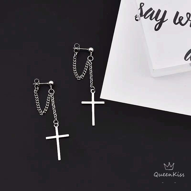 Cool Cross Dangle Silver Earrings Needle Pierced and Screw Holder -- Jesus Loves you!!