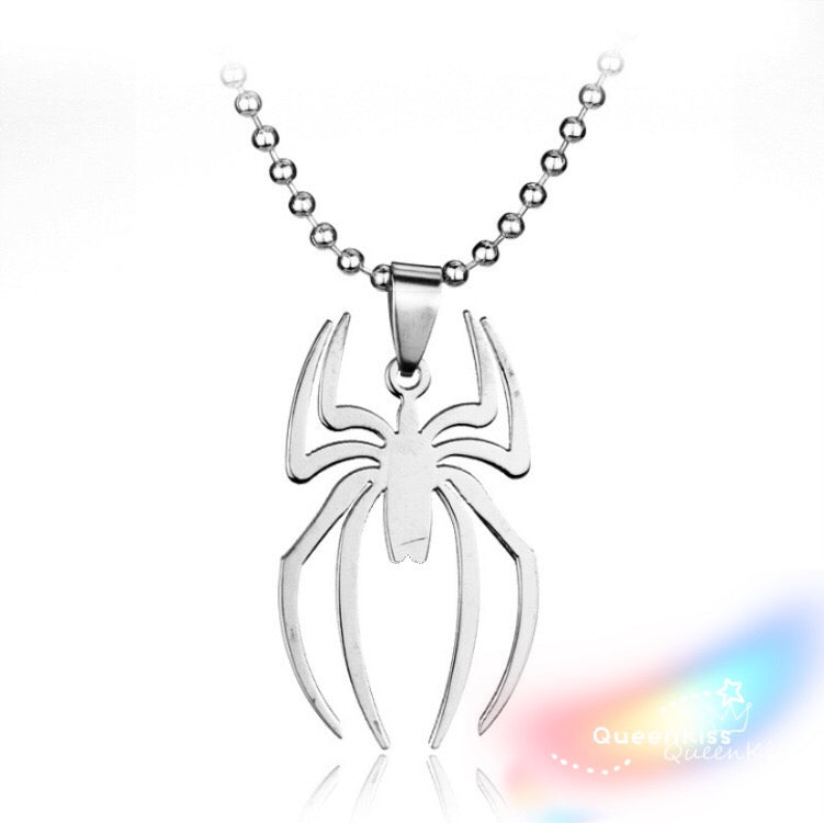 Funky Punk Stainless Steel Cool Cute Adorable Spider Silver Necklace -- Spider Fan!!
