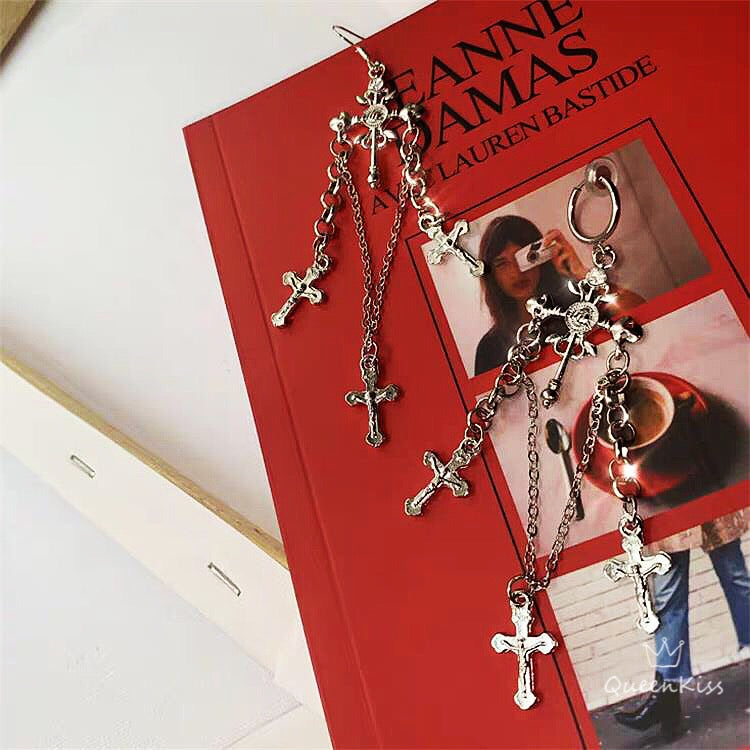 Cross and Cross Antique Silver Earrings Dagger Medieval Drop Dangle Gothic Earrings-- Love me Till the End!!