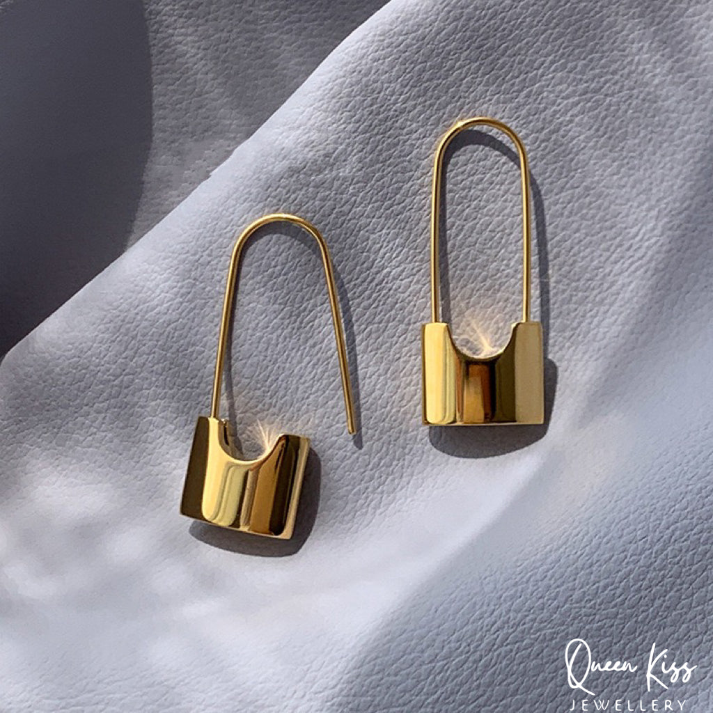 Long Lock Pair of Earrings Silver and Gold stainless steel minimal studs For Man Woman Him Her- Danger Field!!!