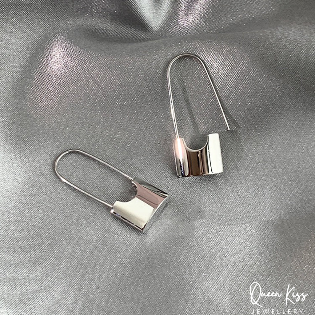 Long Lock Pair of Earrings Silver and Gold stainless steel minimal studs For Man Woman Him Her- Danger Field!!!