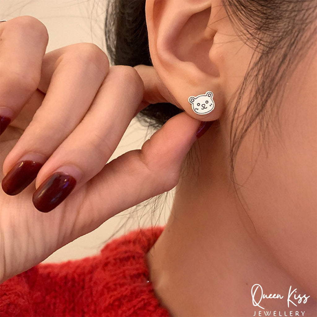 Sterling Silver 925 Stud Earrings Cute Teddy Bear and Ginger Breadman Stud Earrings Modern Studs Minimal Stud Earrings Gift for her