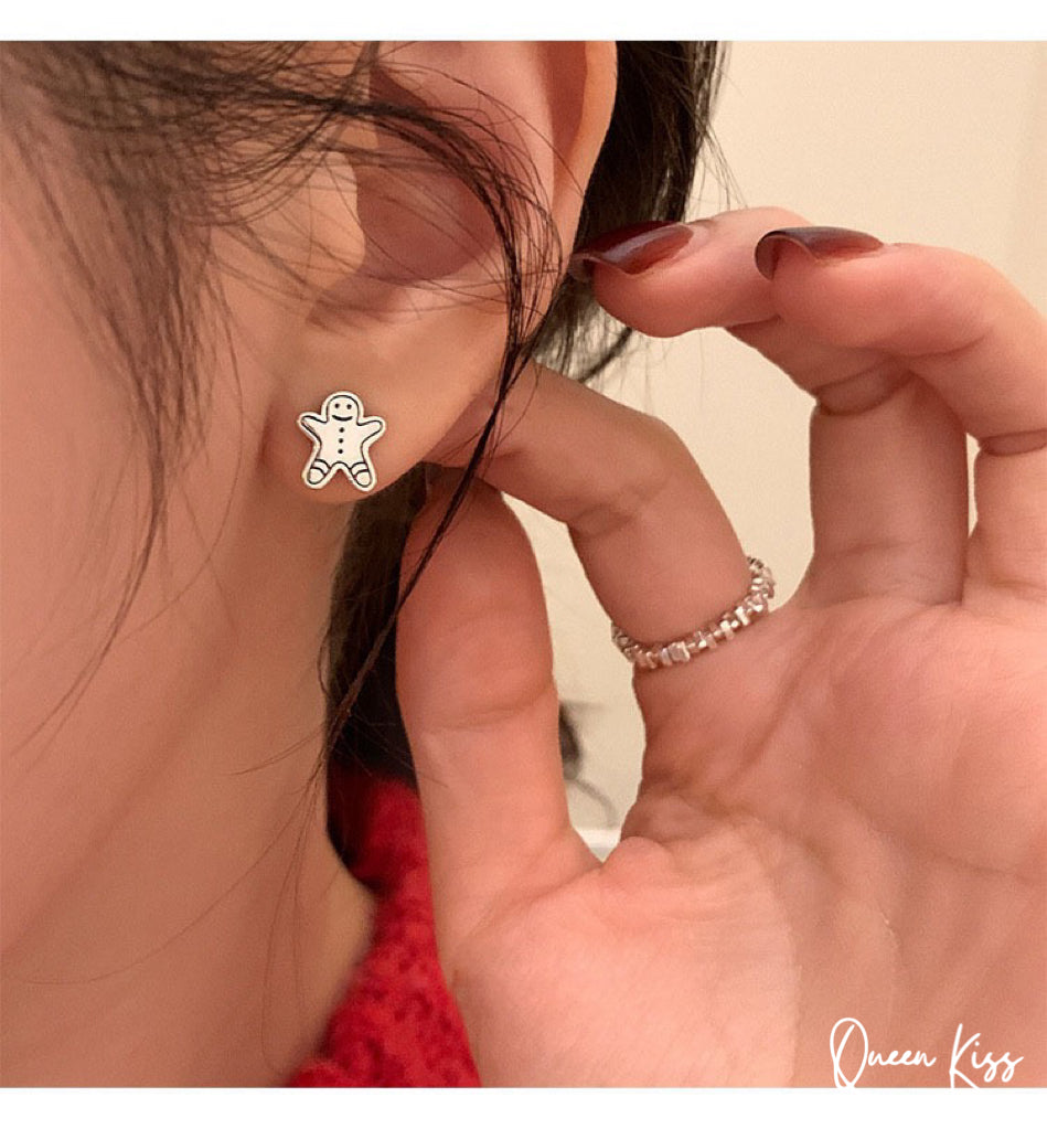 Sterling Silver 925 Stud Earrings Cute Teddy Bear and Ginger Breadman Stud Earrings Modern Studs Minimal Stud Earrings Gift for her