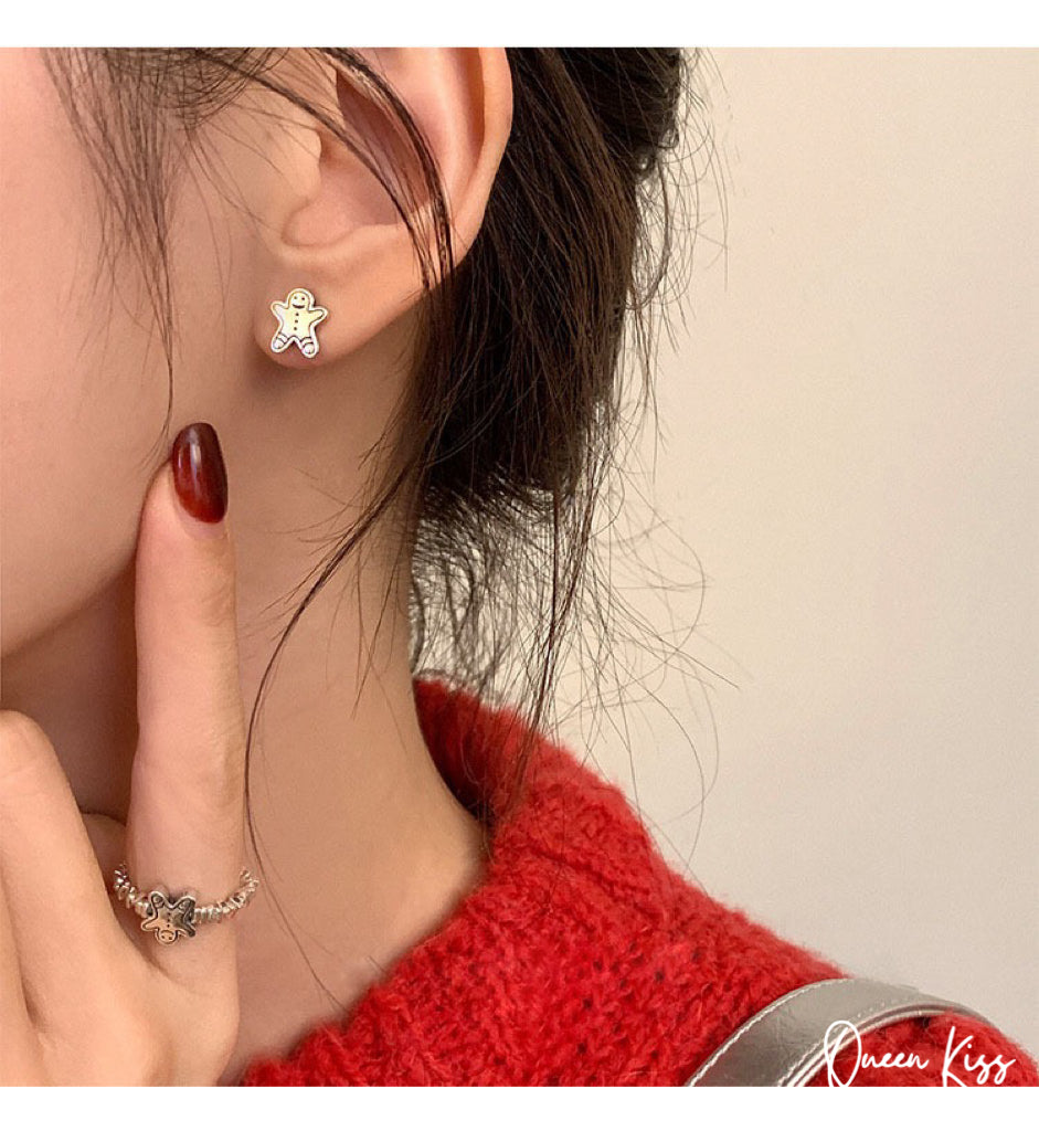 Sterling Silver 925 Stud Earrings Cute Teddy Bear and Ginger Breadman Stud Earrings Modern Studs Minimal Stud Earrings Gift for her