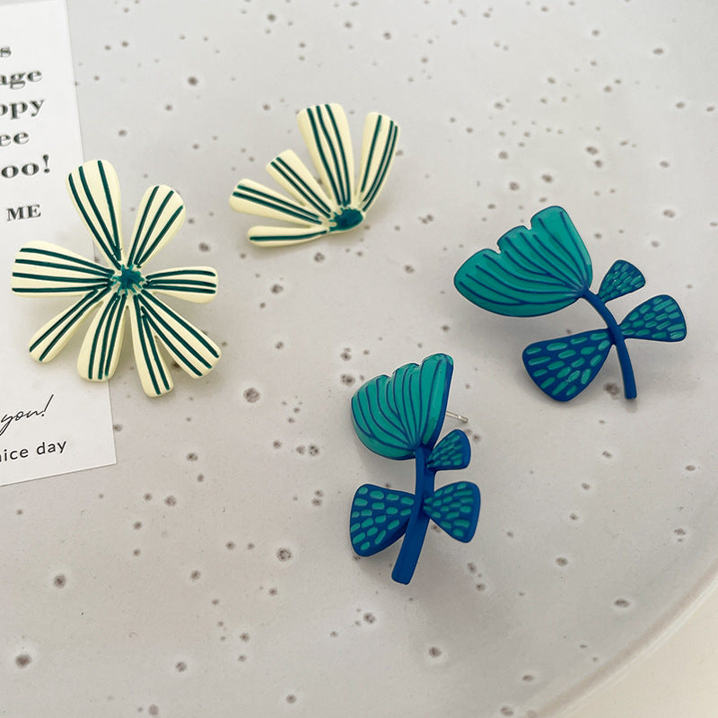 Super Adorable Cute Handmade Enamel Blue Blossom Stud Earrings - Sofia Flower!!