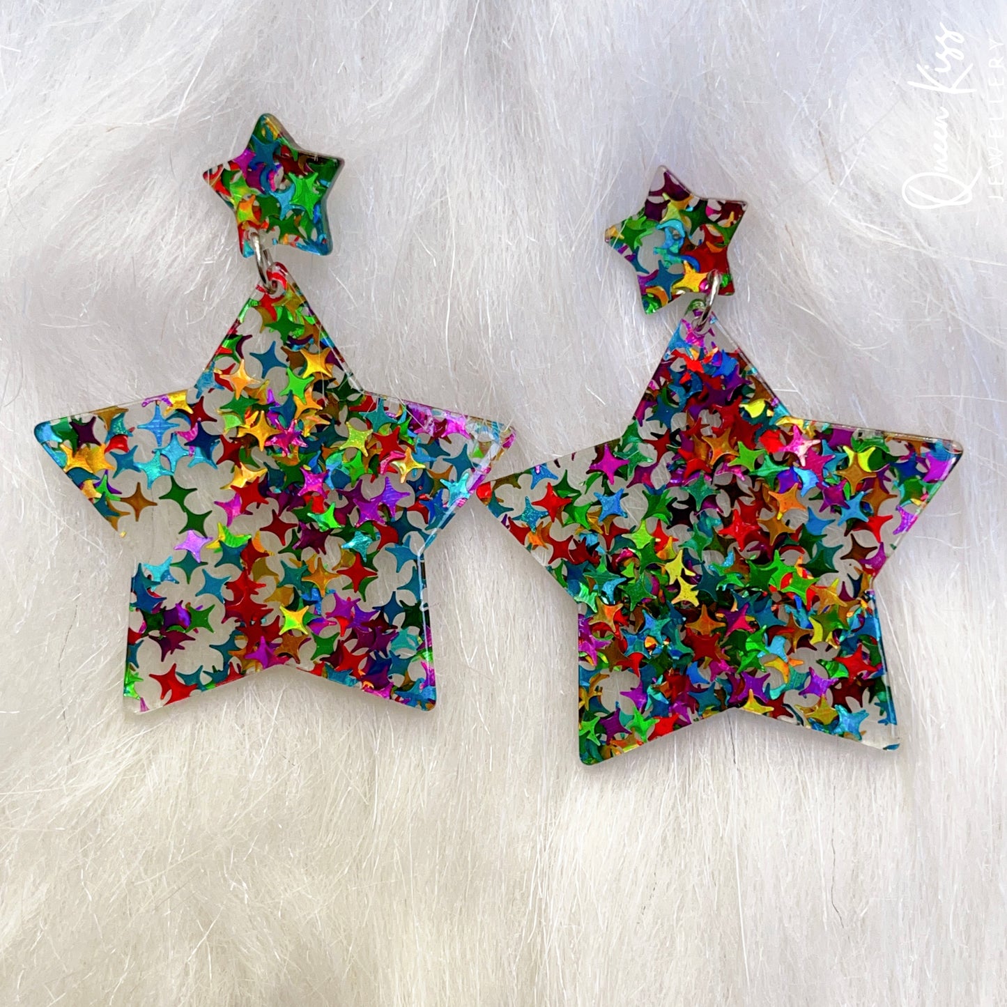 Cute Light Trendy Adorable Acrylic Colorful Sparkling Star Earrings - Once Upon A Star!!