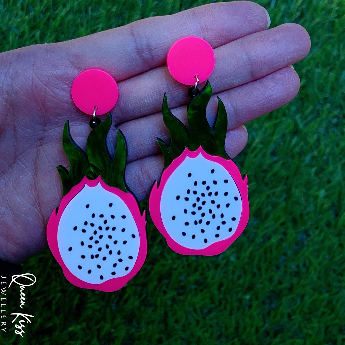 Cute Light Trendy Pink Green DragonFruit Party Earrings - Party State!!