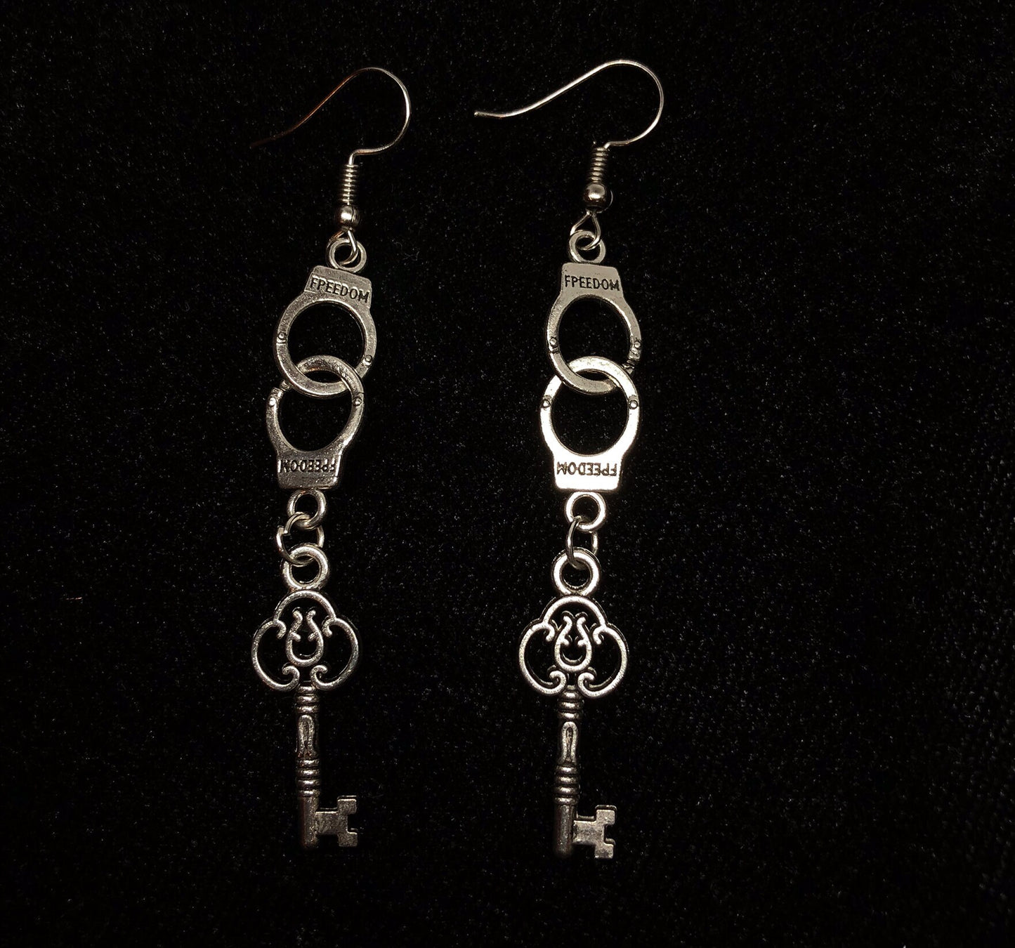 Crazy Handcuffs and Keys Silver Earrings -- Let's get naughty!!