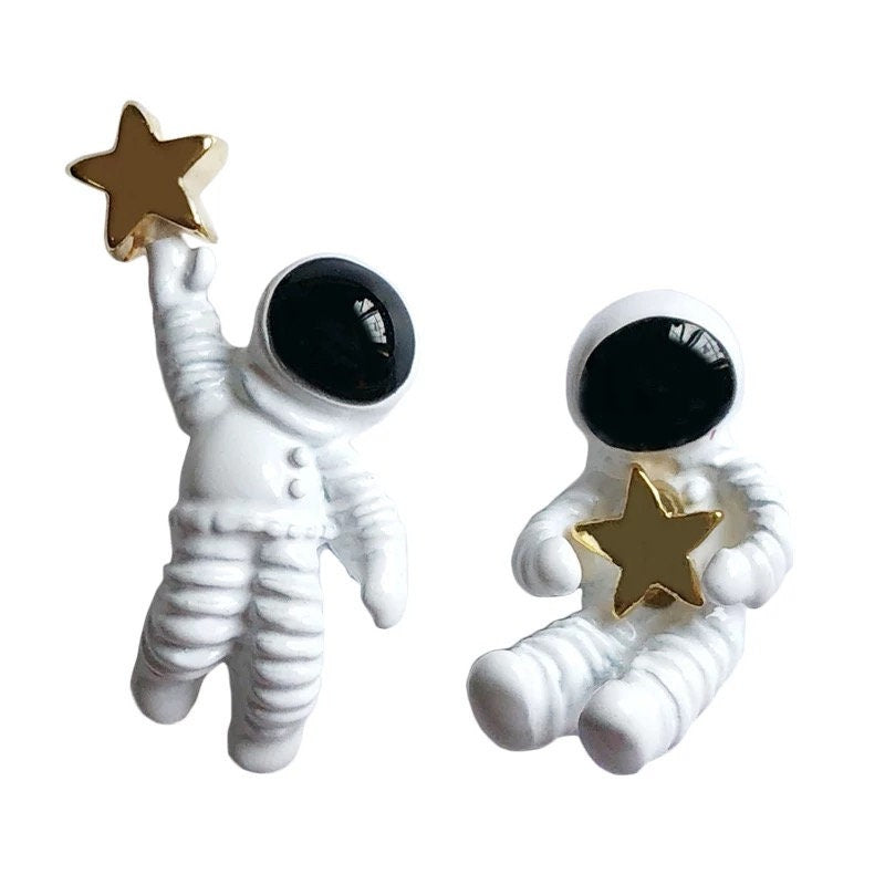 Best Seller S925 Sterling Silver Cute Couple Spacemen Buddy Astronaut Stars Stud Piercing and Clip on Earrings - Let's fly to the moon!!