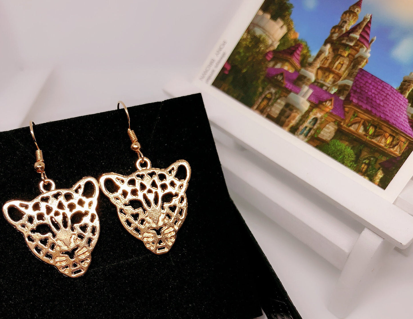 Jaguar Panther Leopard Gold Hollow Earrings -- The Golden Panthers!!