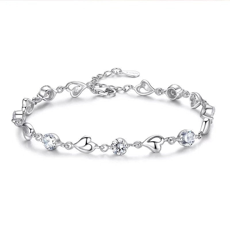 Swarovski Elements Crystal Clear Shape 925 Sterling Silver Plated Bracelet - Bright Heart!!