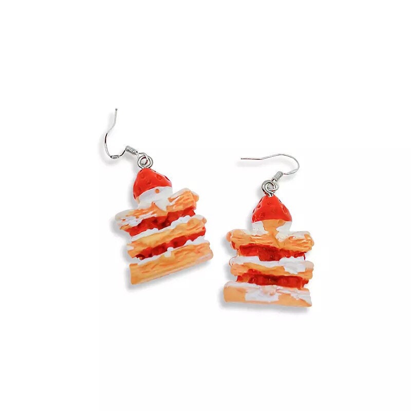 Strawberry Cake Red White Yellow Three Layers Earrings -- Happy Everyday!!